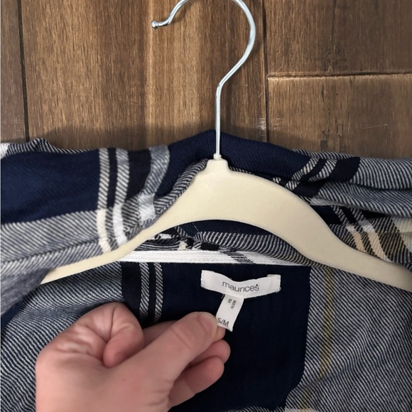 Plaid Open Front Shawl Navy White Plaid Frayed Hem Cardigan Fall Winter Y2K - Picture 4 of 8